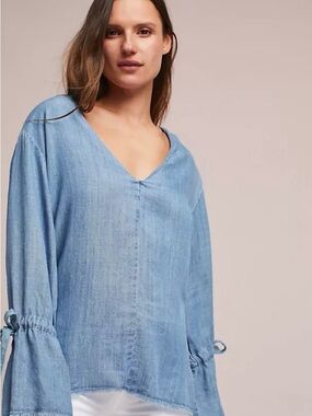 Rails Zimi Chambray Linen Blend Top | Blue Boho Ruffle Sleeve | Size Small